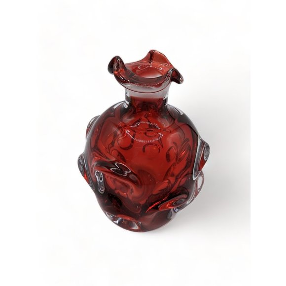 Vintage Aseda Swedish Art Glass Bergstrom Ruby Thumbprint Glass Decanter 7 in - Picture 5 of 14